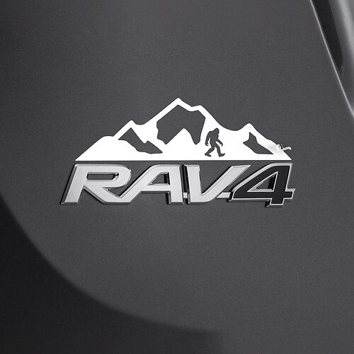 Mountains Bigfoot Sasquatch Decal Sticker Over Rear Toyota Rav4 Badge
