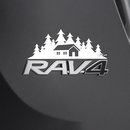 Mountains House Decal Sticker Over Rear Toyota Rav4 Badge
