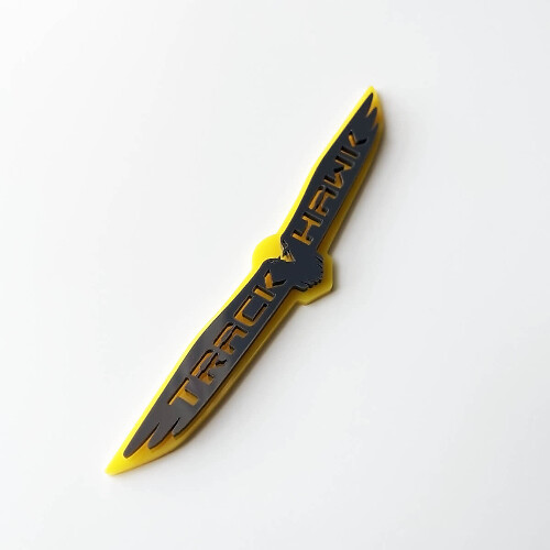 Trackhawk 3D Badge - Custom Fender Emblem for Jeep Trackhawk Yellow vs Grey
