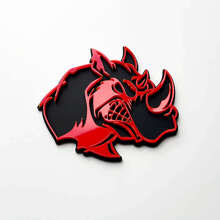 3D Rhino Angry Logo Badge - Custom Fender Emblem for Cars Trucks and SUVs Red vs Black 3