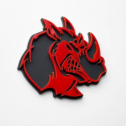 3D Rhino Angry Logo Badge - Custom Fender Emblem for Cars Trucks and SUVs Red vs Grey

