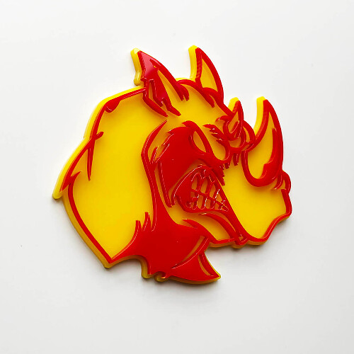3D Rhino Angry Logo Badge - Custom Fender Emblem for Cars Trucks and SUVs Red vs Yellow
