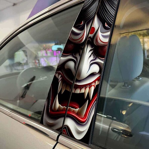 Japanese Demon Mask Hannya Wrap Pillar Doors Vinyl Decal Sticker