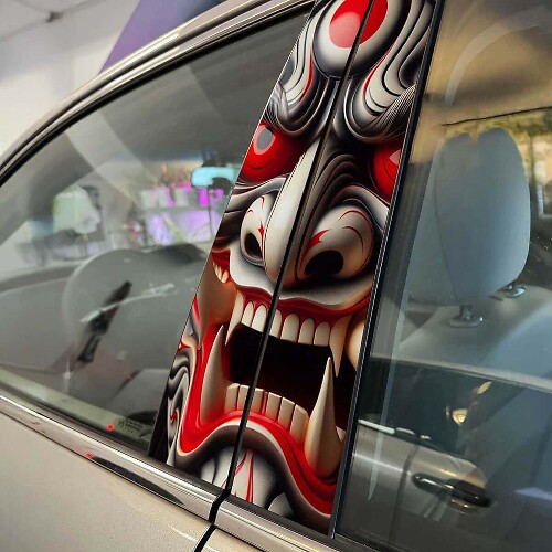Japanese Demon Mask Hannya Pillar Doors Car Decal Sticker Wrap Custom Vinyl Graphics 3 for Vehicle Styling