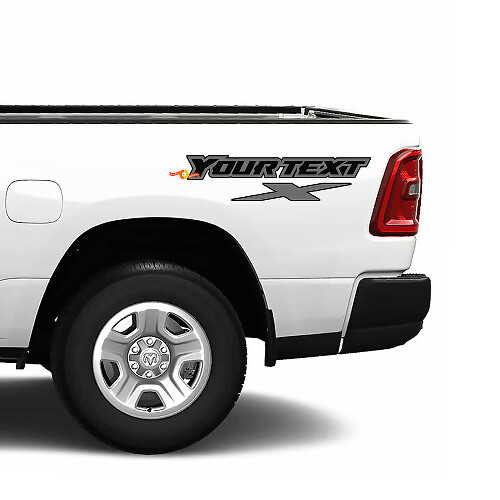 Custom Text X Logo Rear Side Vinyl Decal Set for Dodge Ram 1500