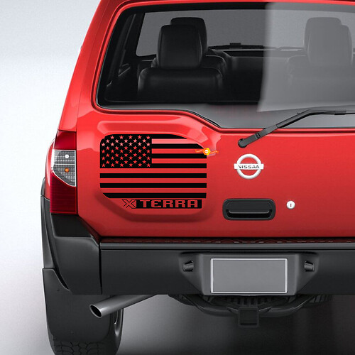 Rear US American Flag Grunge Distressed Nissan Xterra Graphics Vinyl Stickers Decals
