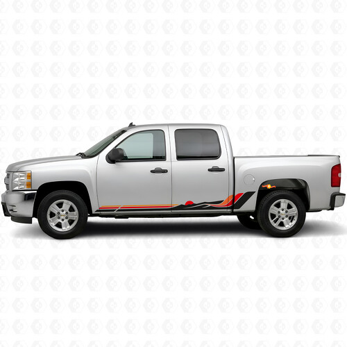 Retro Mountain Wave Door & Rocker Panel Vinyl Stripes for Chevrolet Silverado 1500 GMT900 2007-2013_1