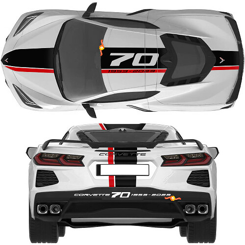 Chevrolet Corvette C8 Stingray Eray Z06 Models Hood Roof Rear Stripes Corvette Full-Length Dual Sticker Decal Stripes
