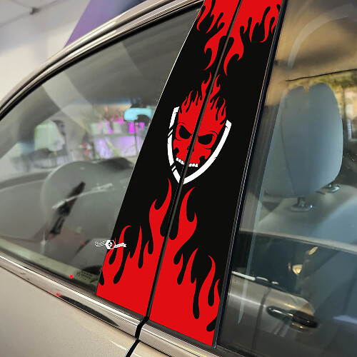 Skull Flame style Pillar Doors Car Decal Vinyl Sticker Wrap
