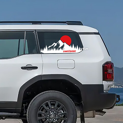 Toyota Land Cruiser Topographic Window Side Mountain Sunset Decals Vinyl Stickers Graphic
