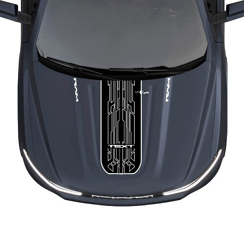Custom Techno Style Hood Stripe Vinyl Decal for Dodge Ram 1500 REV