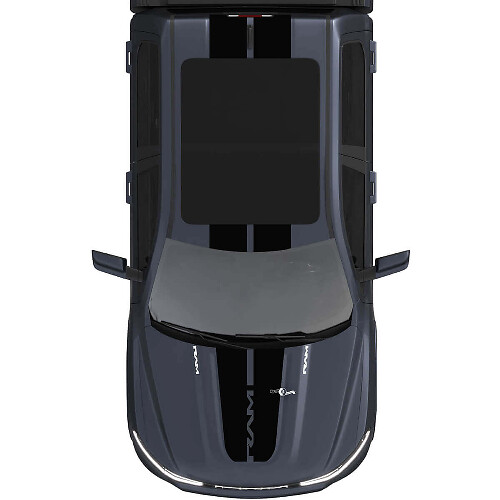 Hood and Roof Dual Central Stripes Vinyl Decals Stickers Graphics 2 for Dodge Ram 1500 REV