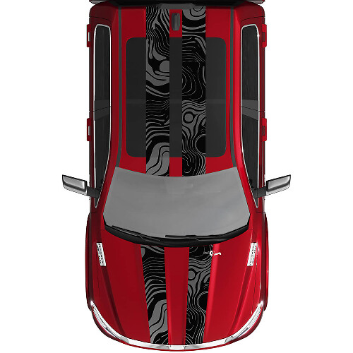 Topographic Map Style Dual Stripes Hood Roof Vinyl Decal Sticker for RAM 1500 Tungsten