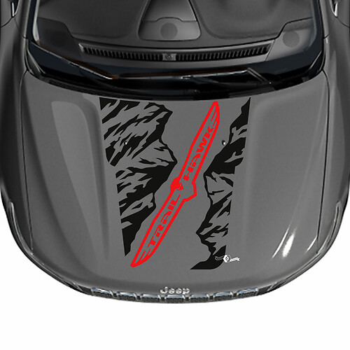 Jeep Cherokee Trailhawk Mountains Hood Vinyl Decal Sticker Graphic 2
