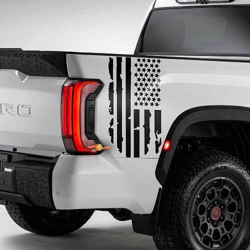 Pair Toyota Tundra Bed Side Rear Fender Destroyed Grange USA Flag Logo Stripes Vinyl Stickers Decal 2
