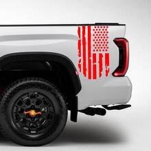USA Flag Logo Bed Side Destroyed Grunge Stripes Vinyl Decal Stickers For Toyota Tundra 2