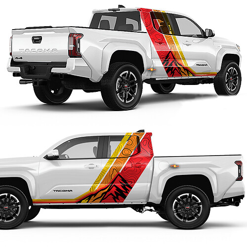 Mountains Topographic Map Retro Vintage Side Doors Stripe Kit fit for Toyota Tacoma
