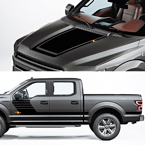 Side Rocker Panel and Hood Decal Graphic fit to Ford F150 Raptor Roush Package 2
