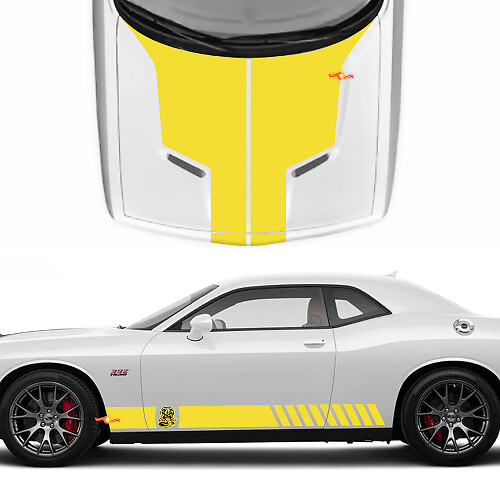 Racing Cobra Kai Style Stripes Hood and Side Vinyl Decals for Dodge Challenger 