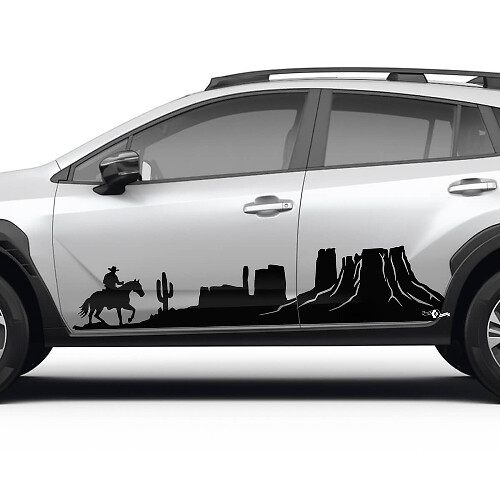 Side Doors Landscape Mountains Cowboy Vinyl Decal - Graphic Sticker universal fit Suba

