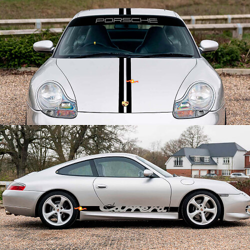 Kit d'autocollants de décalcomanies rétro de capot latéral pare-brise Rayures Carrera pour Porsche 911
