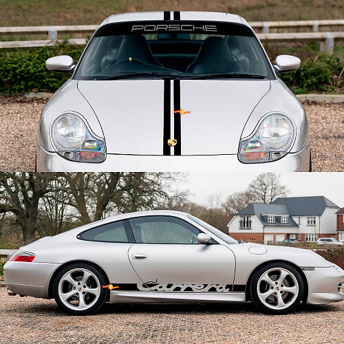 Porsche 911 Carrera Stripes Retro Hood Side Windshield Decal Sticker Kit
