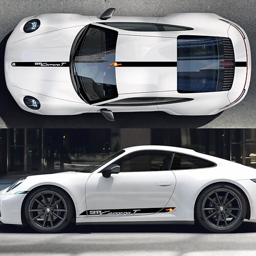 Porsche 911 Carrera T Side Hood Roof Decal Rocker Panel Stripes Doors Kit Decal Sticker
