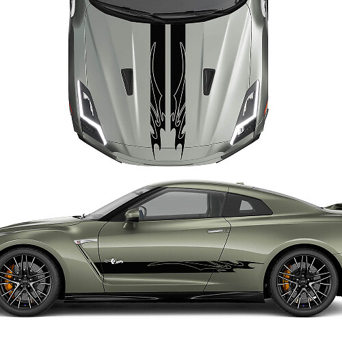 Hood and Sides Dual Tribal Graphics Stripes Decal Kit for Nissan GT-R
 1