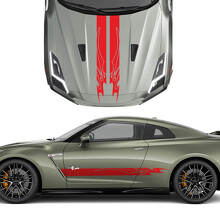 Hood and Sides Dual Tribal Graphics Stripes Decal Kit for Nissan GT-R
 2