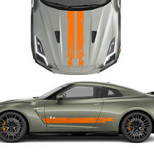 Hood and Sides Dual Tribal Graphics Stripes Decal Kit for Nissan GT-R
 3