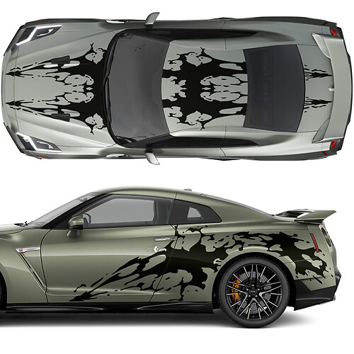 Hood and Sides Dual Blood Graphics Stripes Decal Kit for Nissan GT-R
