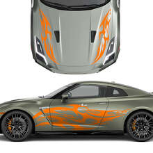 Hood and Sides Dual Tribal Tattoo Graphics Stripes Decal Kit for Nissan GT-R
 3