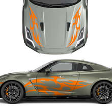 Hood and Sides Dual Tribal Tattoo Graphics Stripes Decal Kit 2 for Nissan GT-R 3