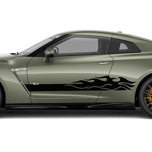 Side Doors Flames Stripes Decal Kit for Nissan GT-R
 1