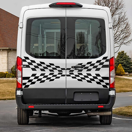 Ford Transit Rear Checkered Graphics Vinyl Decal Sticker
