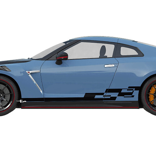 Side Checkered Graphics Stripes Decal Kit for Nissan GT-R
