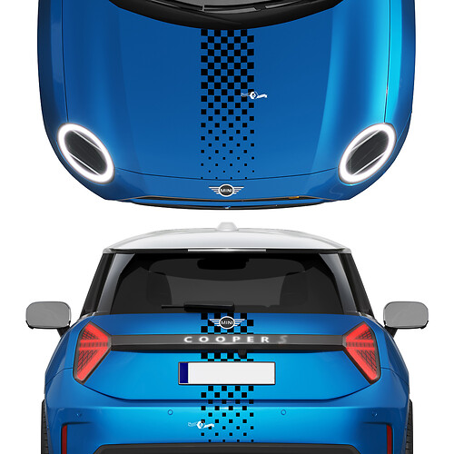 Hood and Rear Checkered stripes Mini Cooper Vinyl graphics decal Sticker for Mini Cooper
 1