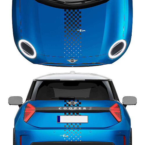 Hood and Rear Checkered Gradient stripes Mini Cooper Vinyl graphics decal Sticker for Mini Cooper S
 1