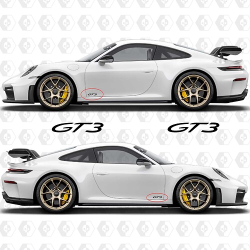 GT3 Decal Sticker Emblem for Rear and sides of Porsche 911 GT3
 1