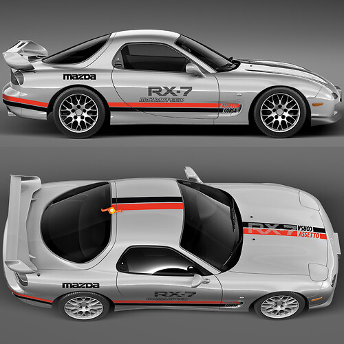 Full Kit Side Hood Stripe Decal Sticker - Custom Vinyl Sticker for Mazda RX-7 Sport
 1