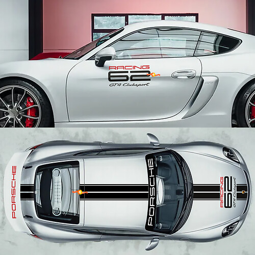 GT4 Clubsport Racing Side Hood Roof Windshield Baner Decals Stickers Graphics for Porsche 718 Cayman
 1