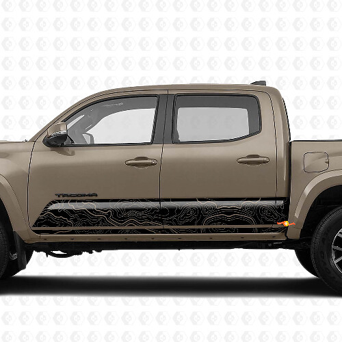 Side Stripes Topographic Map on Rocker Panel Vinyl Sticker Decal fit to Toyota Tacoma

