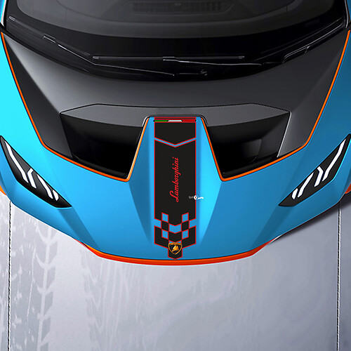Hood Central Checkered stripe Racing Vinyl Decal Sticker Graphics for Lamborghini STO
