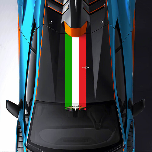 Tetto e Parabrezza Tri Colori Striscia STO logo Racing Adesivo in Vinile Grafica per Lamborghini STO
