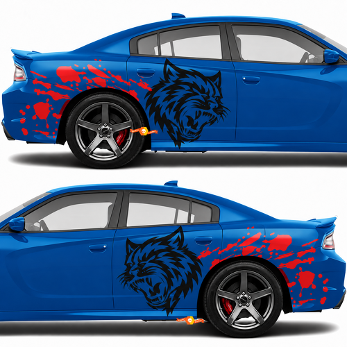 Custom Cat Head Red Blood Splash Pair Side Rear Fender Vinyl Decal Sticker for Dodge Challenger SRT, Hellcat
