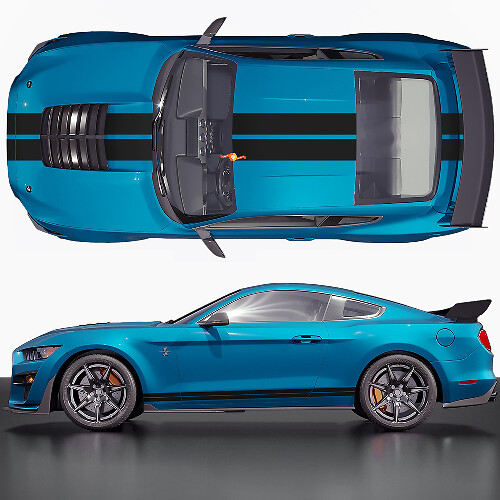 Hood and Side Doors Twin Double Stripes Racing Decals Stickers for Ford Mustang