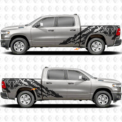 Side Doors Bedside Bull Splash Stickers Decals Graphics for Dodge RAM 1500