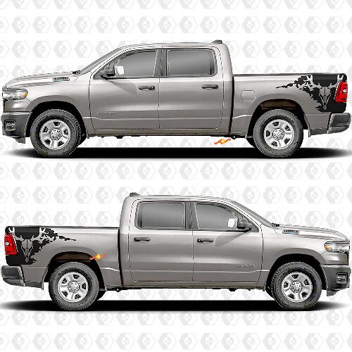 Side Doors Bedside Deer Skull Splash Stickers Decals Graphics for Dodge RAM 1500