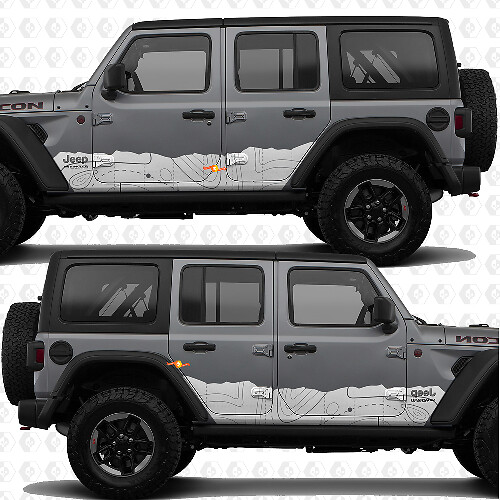 Topographic Map Side Doors Stripes Vinyl decal sticker fit Jeep Wrangler 1