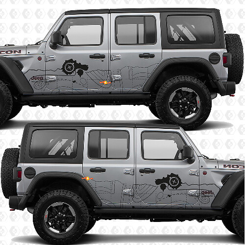Carte topographique Boussole Portes latérales Bandes Autocollant vinyle compatible Jeep Wrangler 1